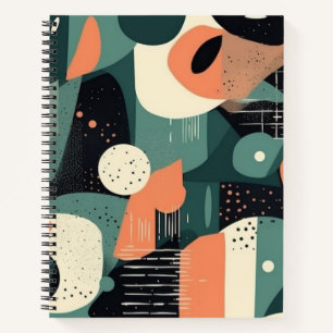Cuaderno Renacimiento de Memphis Coral Azul Teal Abstracto