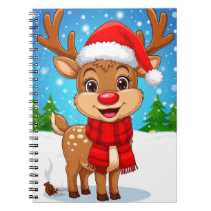 Cuaderno Reno de dibujos animados con sombrero de Santa