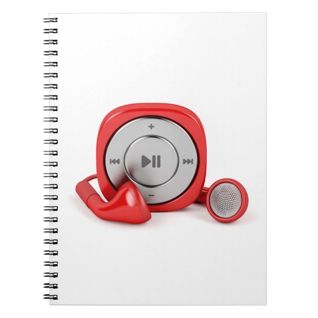 Cuaderno Reproductor Mp3 rojo y auriculares atados con (Frente)