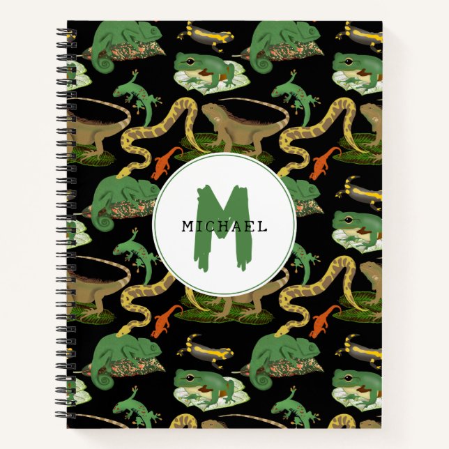 Cuaderno Reptil, lagartos y anfibios monograma para niños (Anverso)