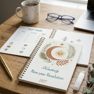 Cuaderno Resolución de Año Nuevo Personalizada Boho Sol Lun