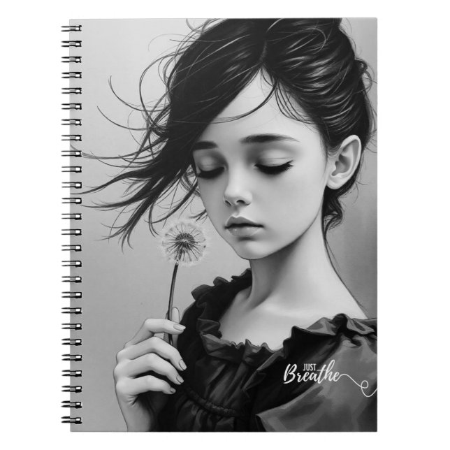 Cuaderno "Respira" Chica Diente de León Blanco y Negro (Frente)