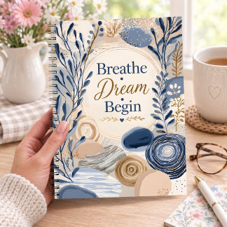 Cuaderno Respira Sueña Comienza Inspiración Botánica Azul