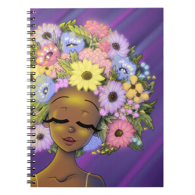 Cuaderno Resplandor de pelo de flor afroamericana (Frente)