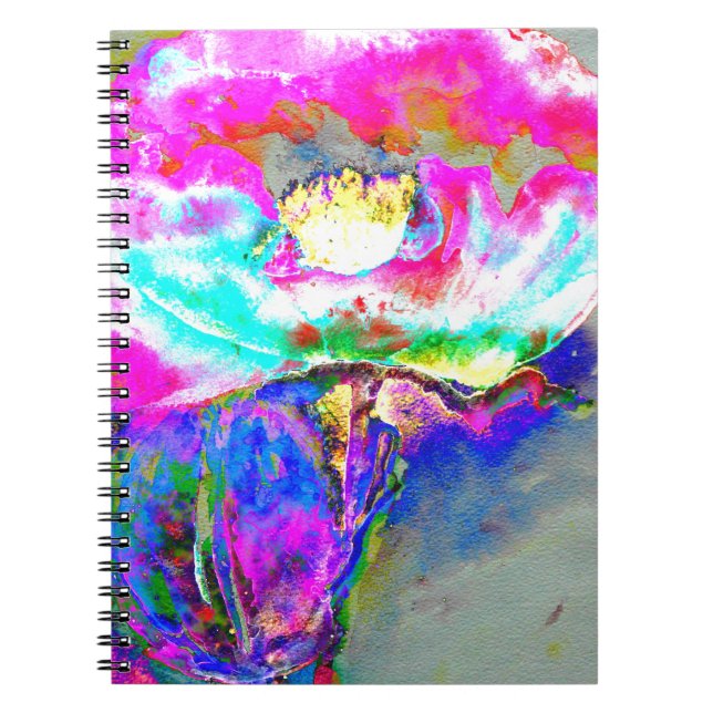 Cuaderno Resumen Adormidera rosa, acuarela, pintura floral (Frente)