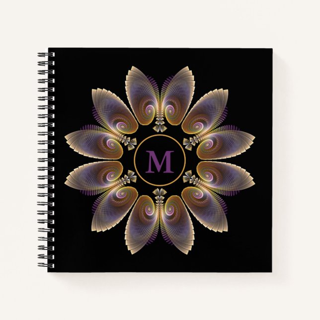 Cuaderno Resumen Angel Wings Mandala Fractal Monograma (Anverso)