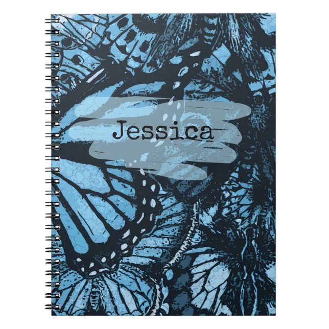 Cuaderno Resumen Arte de mariposa azul grunge personalizado (Frente)
