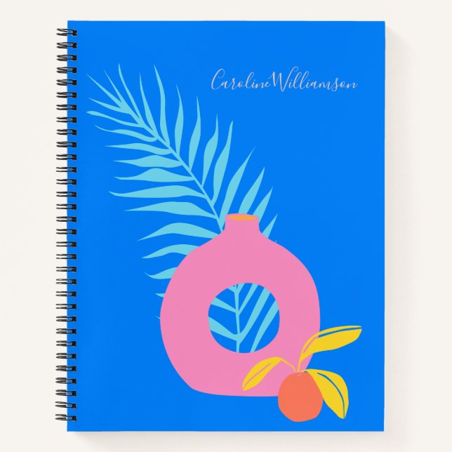 Cuaderno Resumen azul personalizado Arte botánico moderno (Anverso)