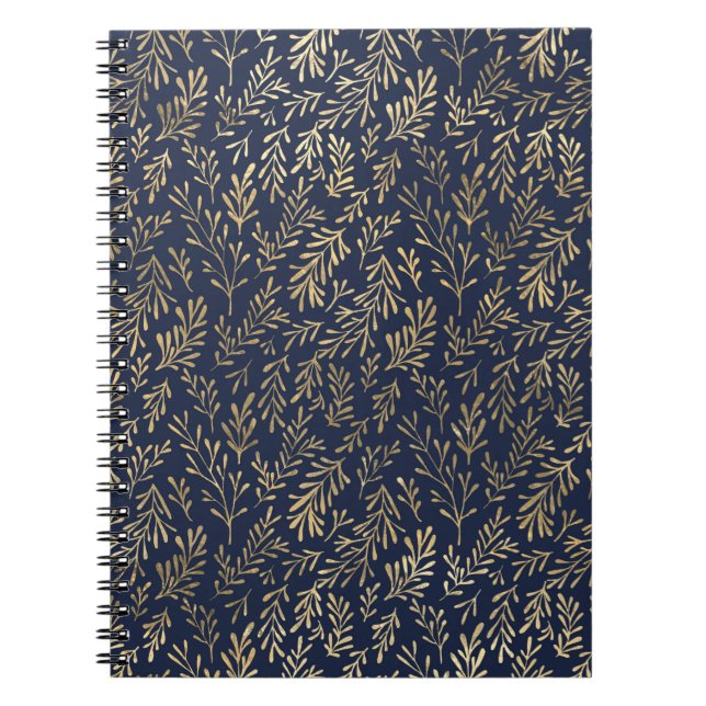 Cuaderno Resumen azul y oro Resumen Art Deco deja patrón (Frente)