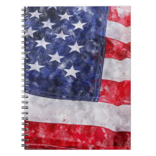 Cuaderno Resumen Bandera Americana, Estilo Acuarela.