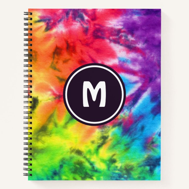 Cuaderno Resumen Batik Arcoiris Tie Dye Retro Boho Monogram (Anverso)