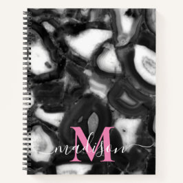 Cuaderno Resumen Blanco negro agates geogram script