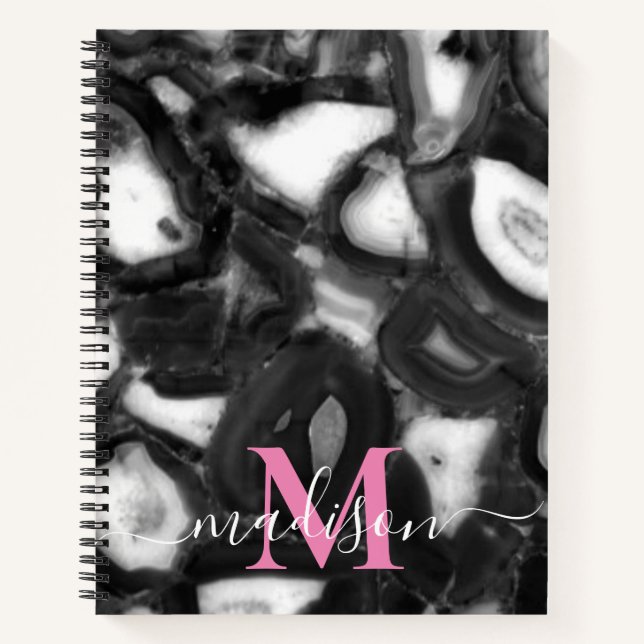 Cuaderno Resumen Blanco negro agates geogram script (Anverso)