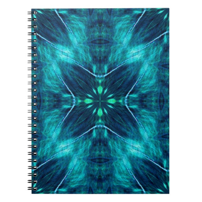 Cuaderno Resumen Bloom Aqua y diseño fractal azul (Frente)