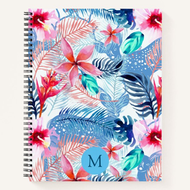 Cuaderno Resumen Bonito Arte floral y venado monogramado (Anverso)