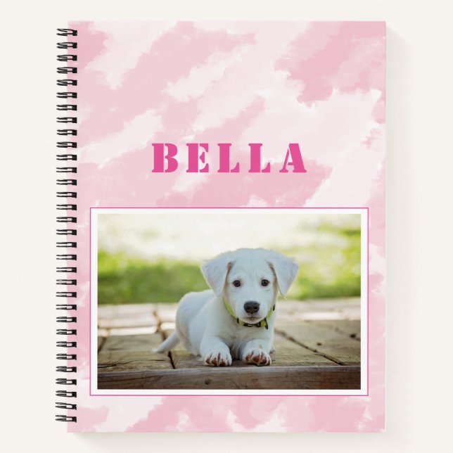 Cuaderno Resumen breve Foto y nombre de perro rosa (Anverso)