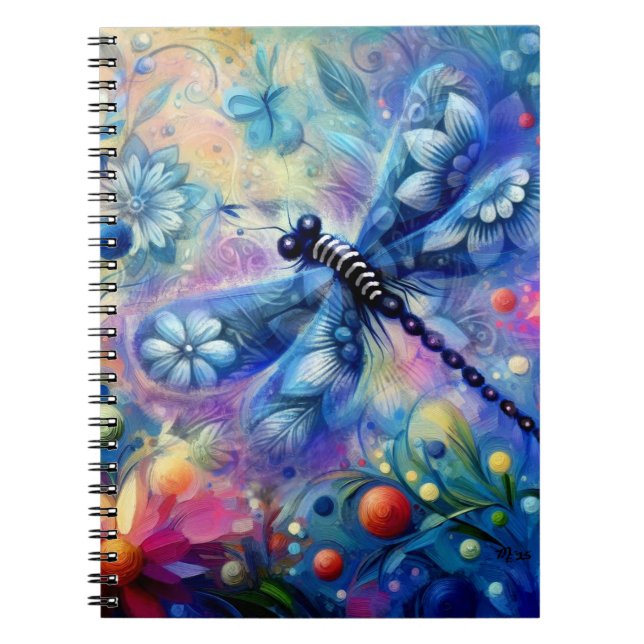 Cuaderno Resumen caprichoso Dragonfly Floral Verde azulado  (Frente)