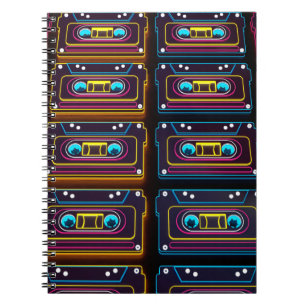 Cuaderno Resumen Cinta Cassette neón retro música de fondo