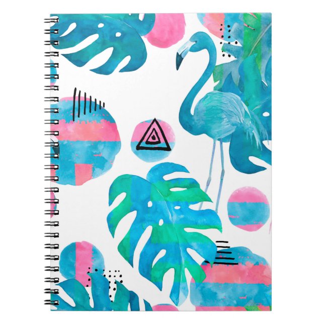 Cuaderno Resumen con flamingo de acuarela y tema aleatorio (Frente)