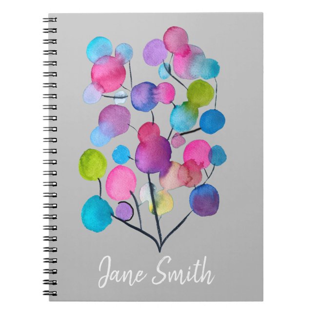 Cuaderno Resumen de arte del árbol de verano rosa (Frente)