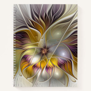 Cuaderno Resumen de fantasía colorida Flor Fractal Moderno