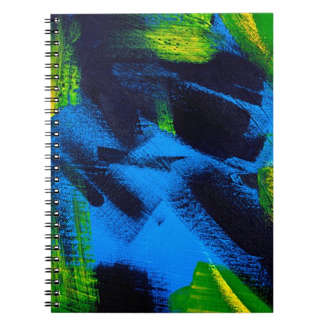 Cuaderno Resumen de fondo. Negro acrílico, amarillo, azul, (Frente)