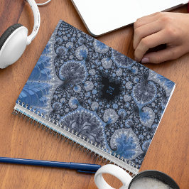 Cuaderno Resumen de fractal intrincado azul y negro