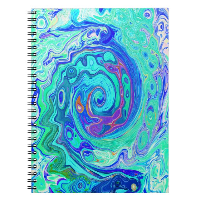 Cuaderno Resumen de Groovy Ocean Blue y Green Liquid Swirl (Frente)