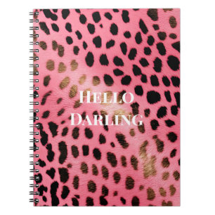 Cuaderno Resumen de impresión de leopardo negro rosado