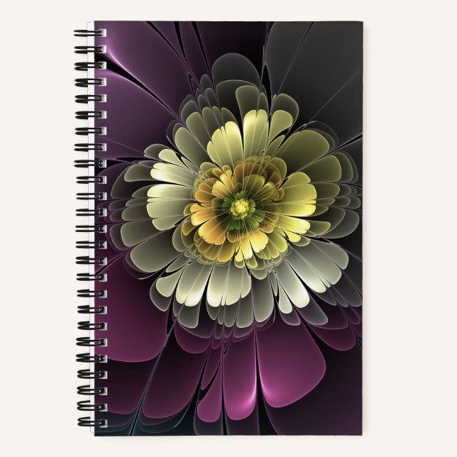 Cuaderno Resumen de la flor fractal gris purpur moderna (Anverso)