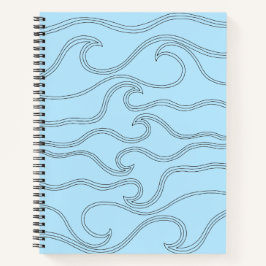 Cuaderno Resumen de líneas negras olas de arte fondo azul m