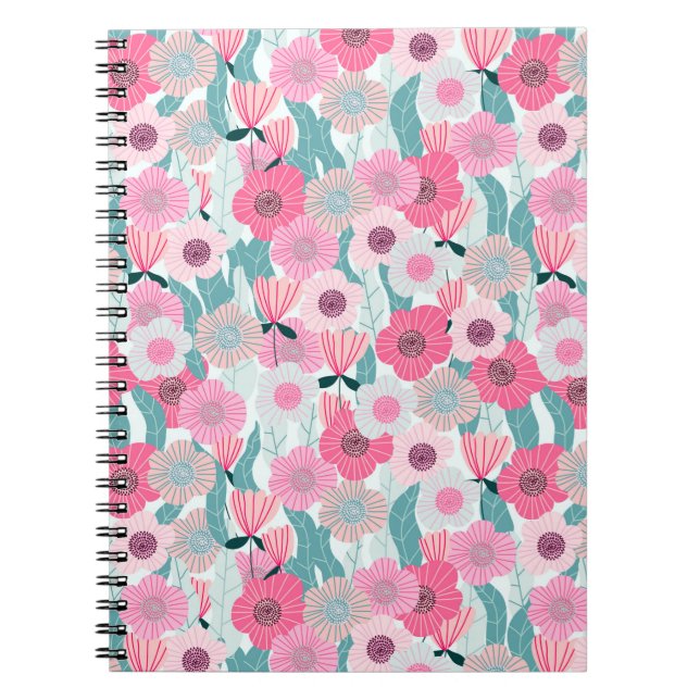Cuaderno Resumen de patrones florales pastel. Hermoso pez r (Frente)