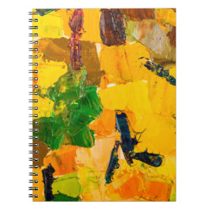 Cuaderno Resumen de pintura al óleo amarillo sobre lienzo.