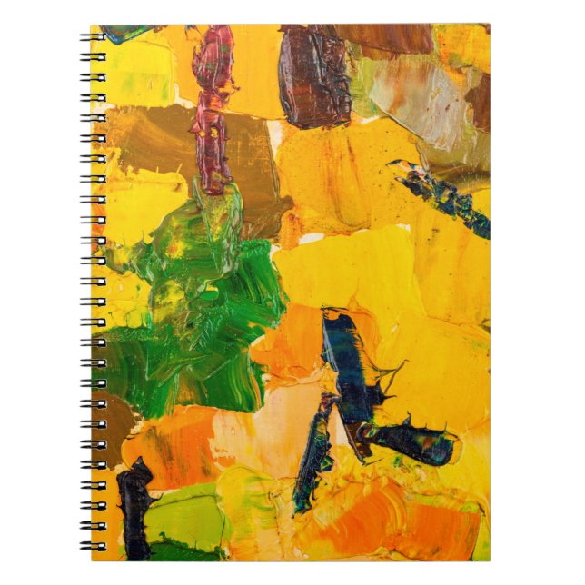 Cuaderno Resumen de pintura al óleo amarillo sobre lienzo. (Frente)