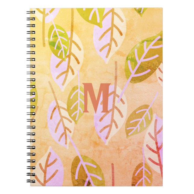 Cuaderno Resumen de rosado y salvia monogramado (Frente)