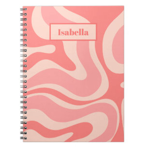Cuaderno Resumen de Swirl Líquido Retro Moderado Rosa Rubor
