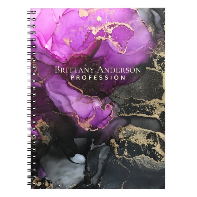 Cuaderno Resumen de tinta de alcohol oro morado negro (Frente)