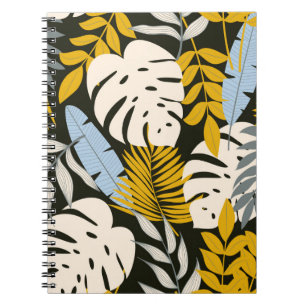 Cuaderno Resumen de un patrón sin fisuras con hojas tropica