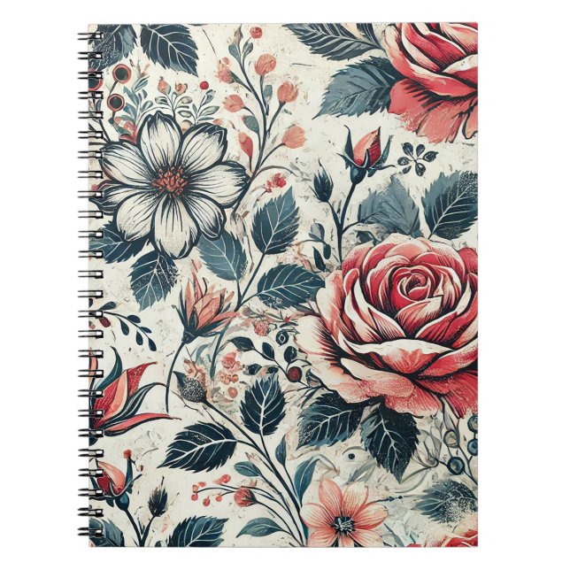 Cuaderno Resumen del diseño floreciente de flores rosas. Pa (Frente)