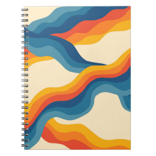 Cuaderno Resumen del patrón de banda ondulada azul retro Na