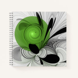 Cuaderno Resumen en blanco y negro con arte fractal verde