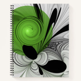 Cuaderno Resumen en blanco y negro con arte fractal verde