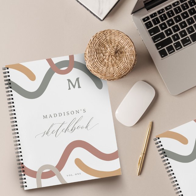 Cuaderno Resumen Espiral del patrón moderno monograma (Abstract Spiral Modern Pattern Monogram Sketchbook Notebook)
