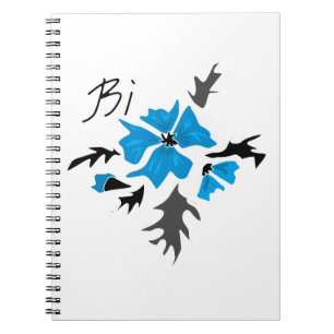 Cuaderno Resumen flor azul moderno gris hojas negro prin
