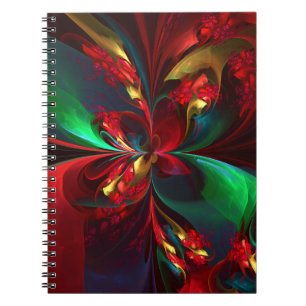 Cuaderno Resumen floral moderno Patrón verde rojo del arte 