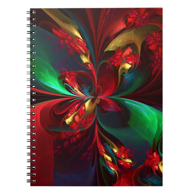 Cuaderno Resumen floral moderno Patrón verde rojo del arte  (Frente)