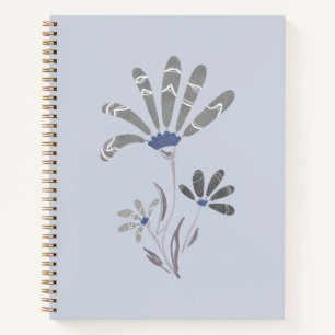 Cuaderno Resumen Flores psicodélicas en escala de grises