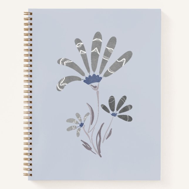 Cuaderno Resumen Flores psicodélicas en escala de grises (Anverso)