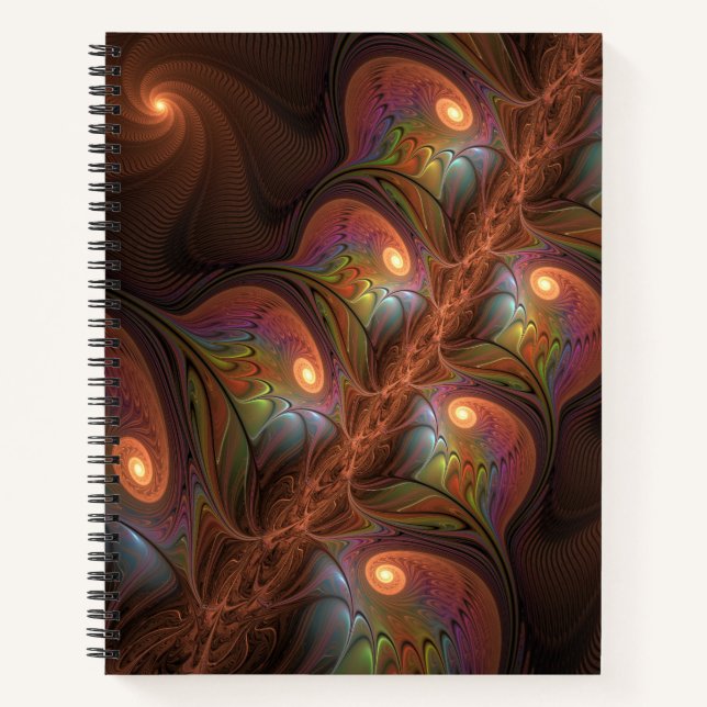 Cuaderno Resumen fluorescente colorido Trippy Brown Fractal (Anverso)