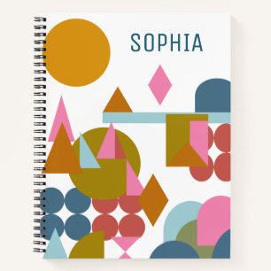 Cuaderno Resumen Formas Paisaje Geométrico Rosa Azul